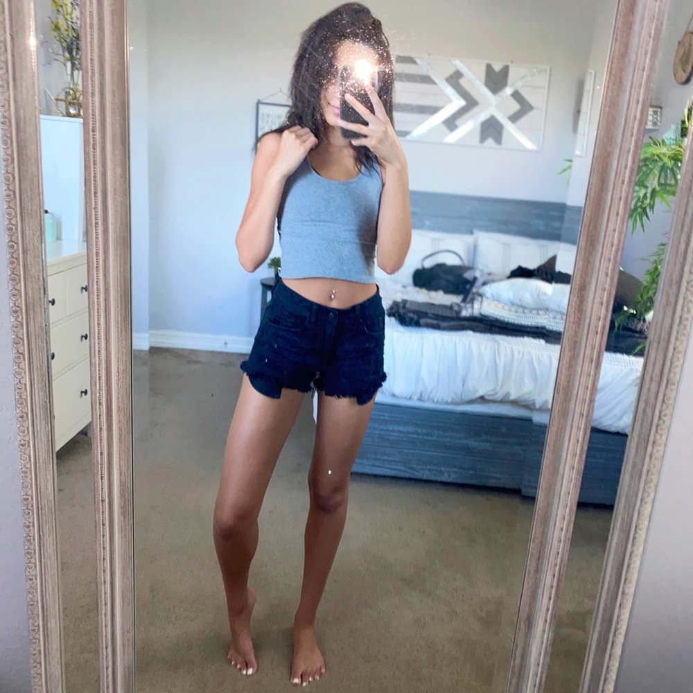 Black Ripped Denim Shorts
